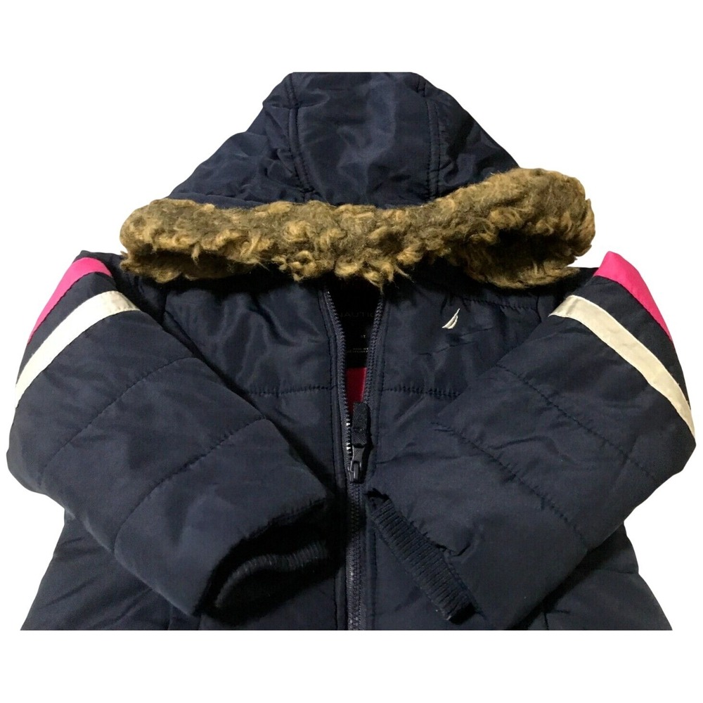 Nautica Girls Kids Jacket Winter Puffer Coat Hoodie Blue Pink Zip Up Toddler‎ 3T